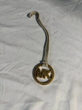 Michael Kors Gold MK Logo Bag Charm with Beige Strap